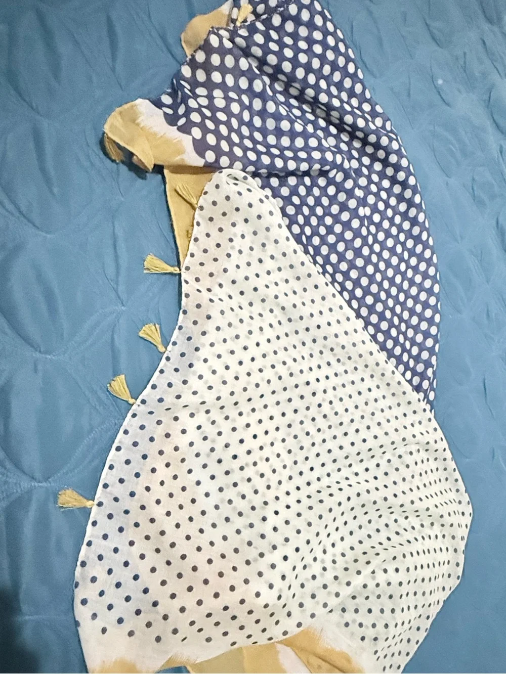 Polka Dot Tassel Scarf in Navy, White & Gold